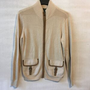 Lauren Ralph Lauren  full zip sweater tan w/canvas women’s large